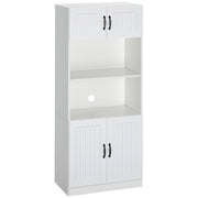 Mobile da cucina, credenza da cucina, mobile alto con 2 ripiani e 2 armadietti con ripiani regolabili, ripiano per microonde, cinghia antiribaltamento