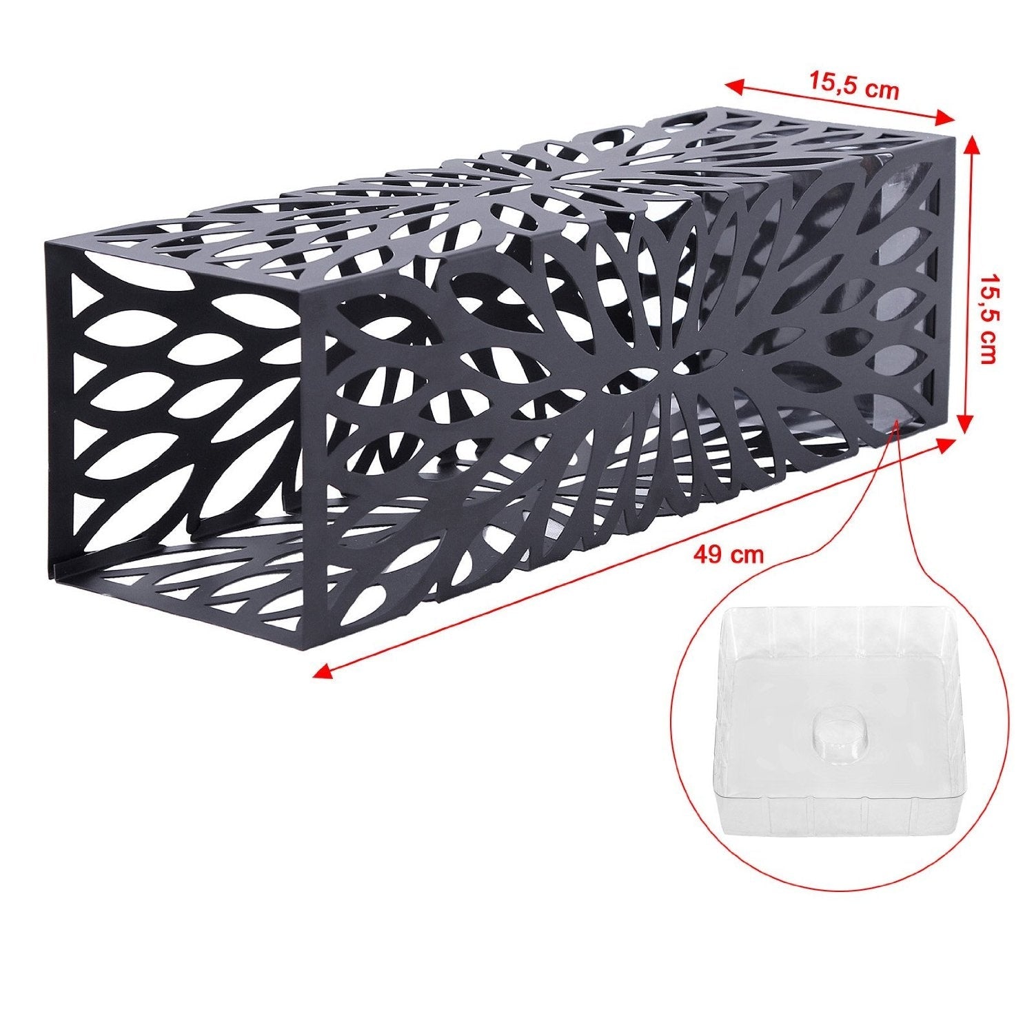 Portaombrelli quadrato in metallo con vassoio e gancio 49 cm nero 3512026