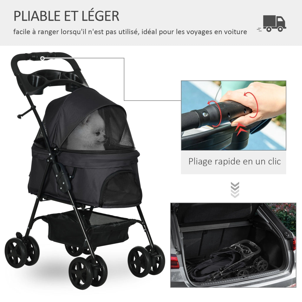 Passeggino pieghevole per cani e gatti ¨C Xylo ¨C tessuto Oxford 300D impermeabile con cestino portaoggetti