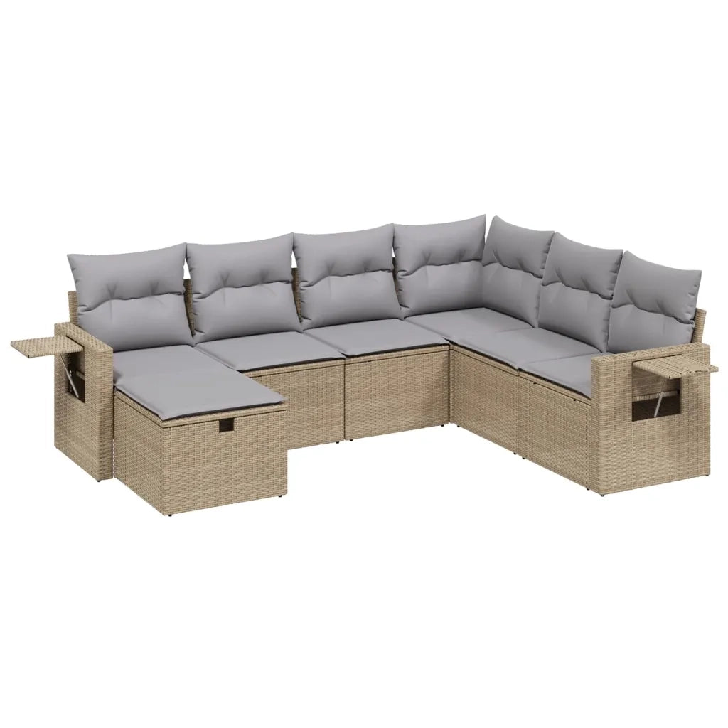 Set Divano da Giardino 7 pz con Cuscini Beige Misto Polyrattan