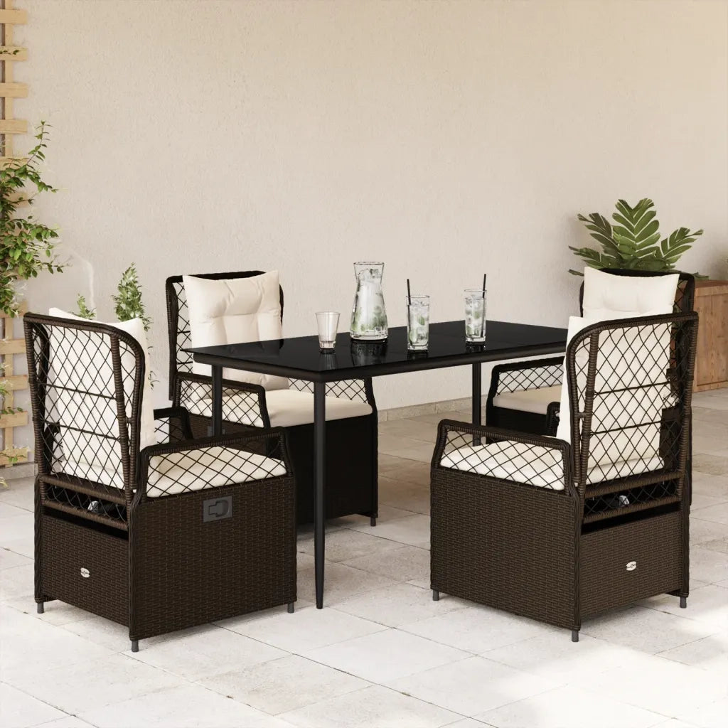 Set da Pranzo da Giardino 5pz con Cuscini in Polyrattan Marronecod mxl 117159