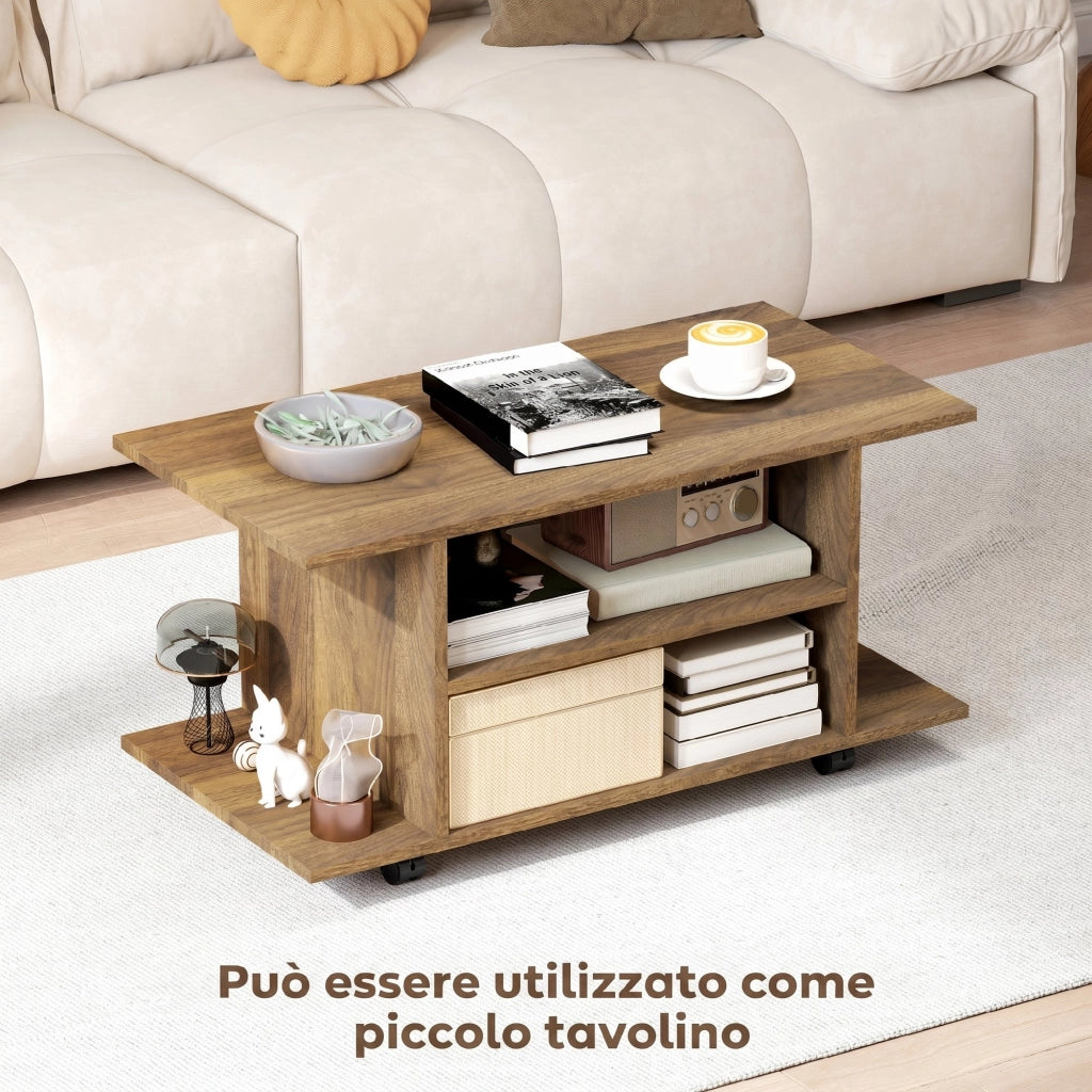 Mobile Porta TV Moderno 80x40x40 cm con Ripiani Ruote Girevoli e Freni Color Noce