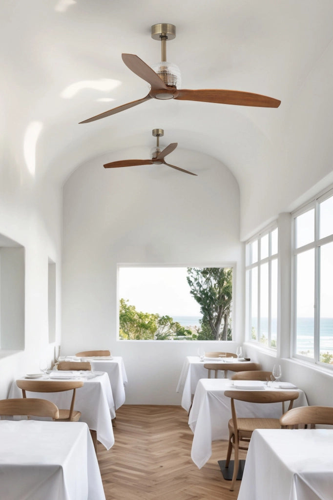FARO Ventilatore da soffitto senza luce DECO FAN ottone satinato-marrone acciaio con pale in legno motore DC 6 velocita funzione inversa 13–176 m² FARO-33398D