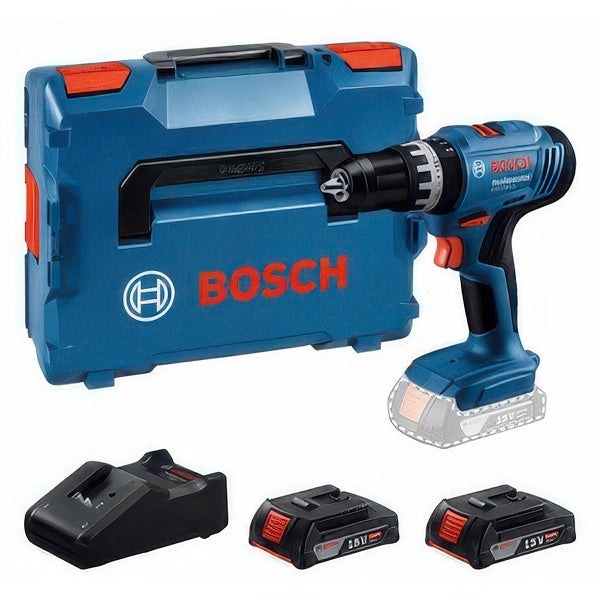 Trapano a Percussione Bosch 18V 60 Nm con 2 Batterie 2 Ah e Valigetta L-BOXX GSB 18V-25