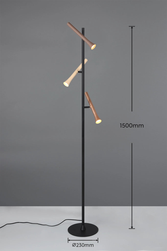 Lampada da terra FIATO Trio LED CCT nera/bronzo 150cm