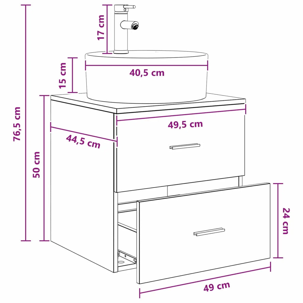 Mobile Lavabo da Parete Rovere Fumo 49,5 x 44,5 x 65 cm 890298