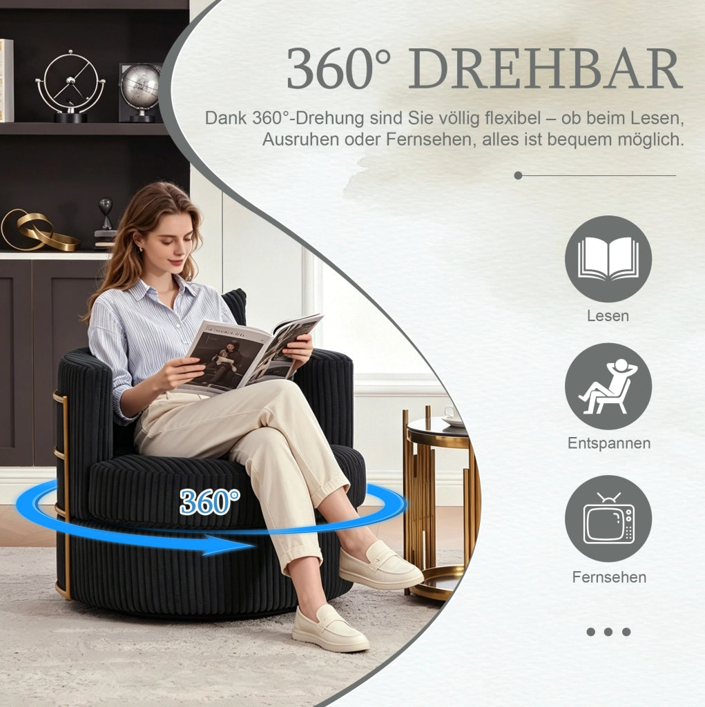 Poltrona girevole 360° in corduroy con vano contenitore; 76x79x78 cm; nero