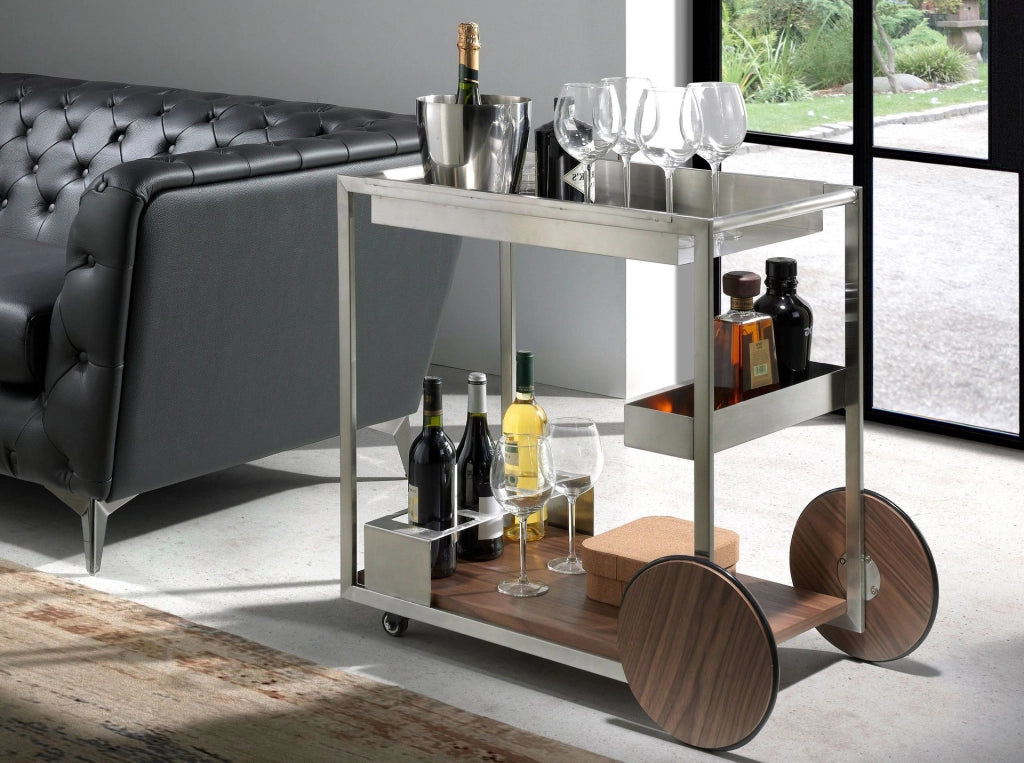 Carrello minibar in acciaio e noce
