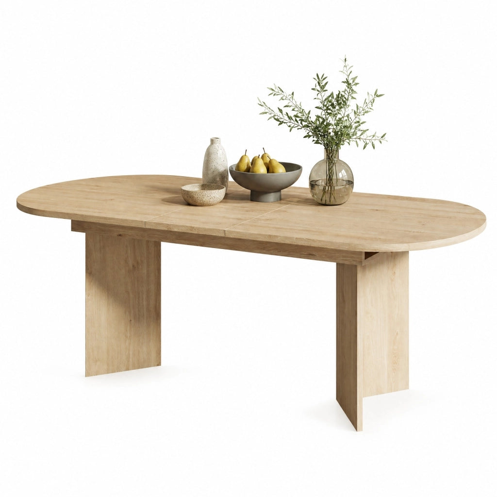 Tavolo da pranzo allungabile 4-8 persone, piano 18 mm, angoli arrotondati, colore rovere