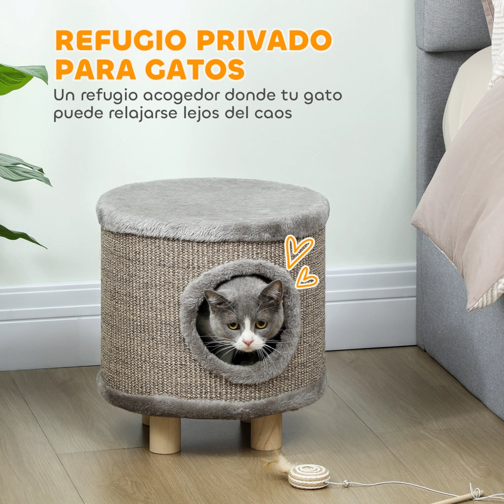 Casetta Grigio per Gatti 3 in 1 con Rascatore ¨C zephmum ¨C Grigio Legno 36x36x38 cm