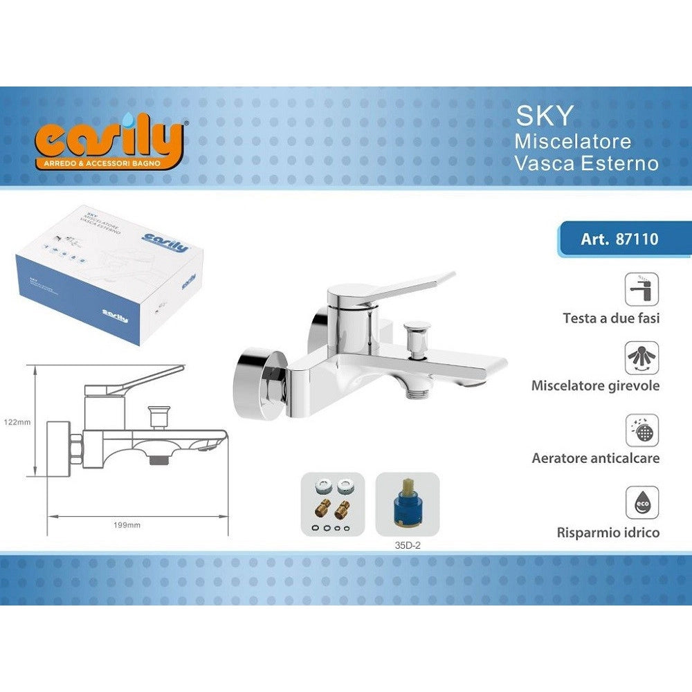 Trade Shop - Rubinetto Miscelatore Gruppo Vasca Da Bagno Cromato Con Attacco Doccia Sky87110 -