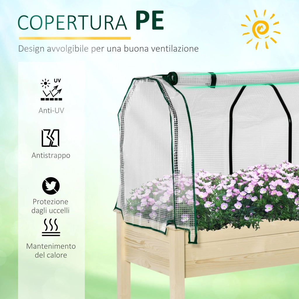 Fioriera per Orto con Serra 121x55x117 cm in Legno e Acciaio