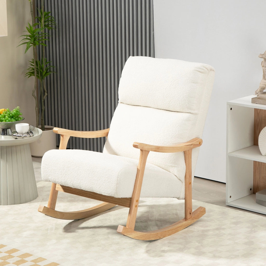 Poltrona Dondolo in Velluto con Schienale Ergonomico ¨C zephmum ¨C Crema 65x90x98 cm