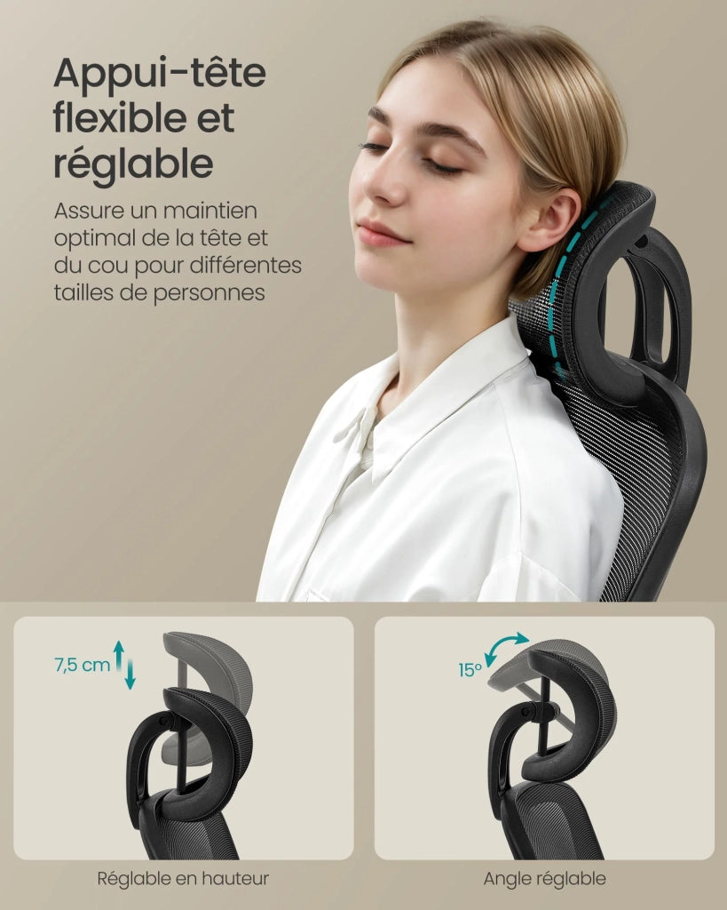Sedia da ufficio ergonomica in tela con supporto lombare imbottito meccanismo a dondolo seduta larga 53 cm braccioli pieghevoli poggiatesta nero inchiostro 12_0004840