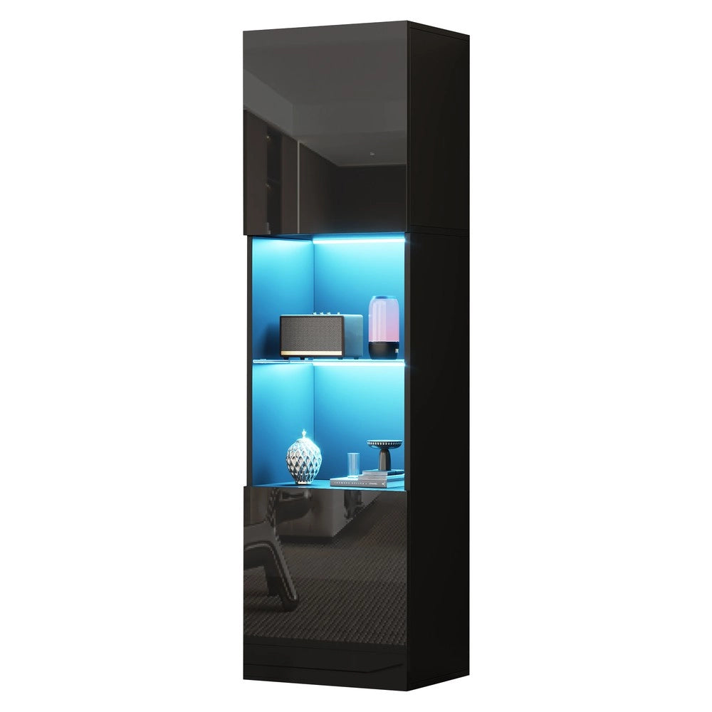Vetrina con Illuminazione LED ¨C MINIMAL ¨C Nero Lucido, 1 Ripiano in Vetro, 45x35x160 cm