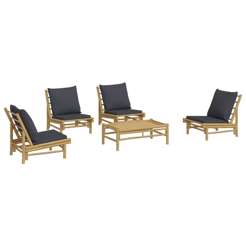 Set Salotto da Giardino 5pz con Cuscini Grigio Scuro Bambù 3156486