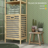 Colonna Bagno con 3 Ripiani e Cesto Portabiancheria in Tessuto 44x33x160 cm in Legno di Bambù