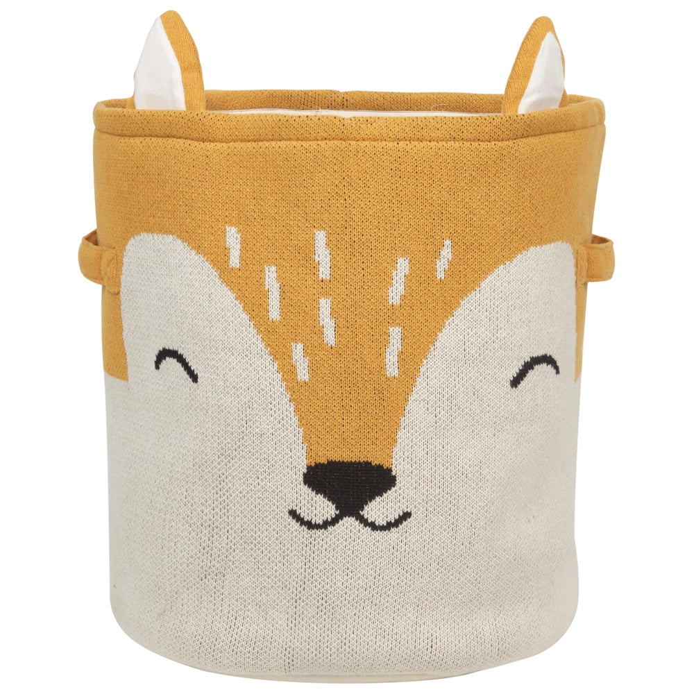 Cesto portaoggetti per bambini in cotone beige e arancione con maniglie per riporre i giocattoli