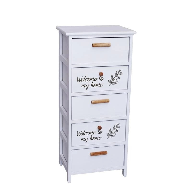 MAURY'S WELCOME MOBILE A 5 CASSETTI  40X29X90 CM IN COLORE BIANCO CON SCRITTE