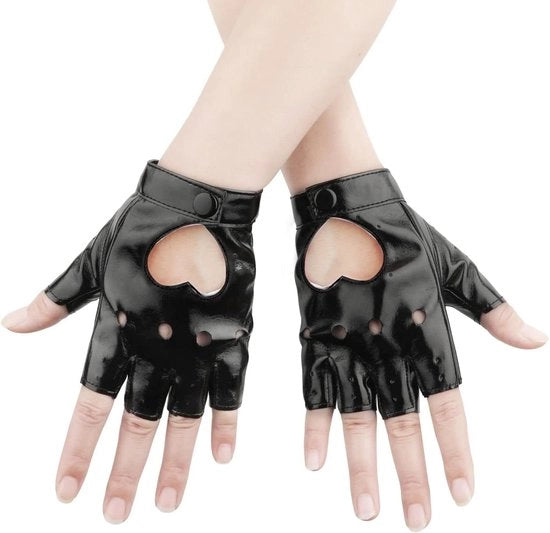 Guanti da Pugno Mezzo per Donne in Pelle Naturale | Maniche Lunghe e Stilelle | Nero | Costume da Halloween | Eleganti per Teenager e Donne | Performance