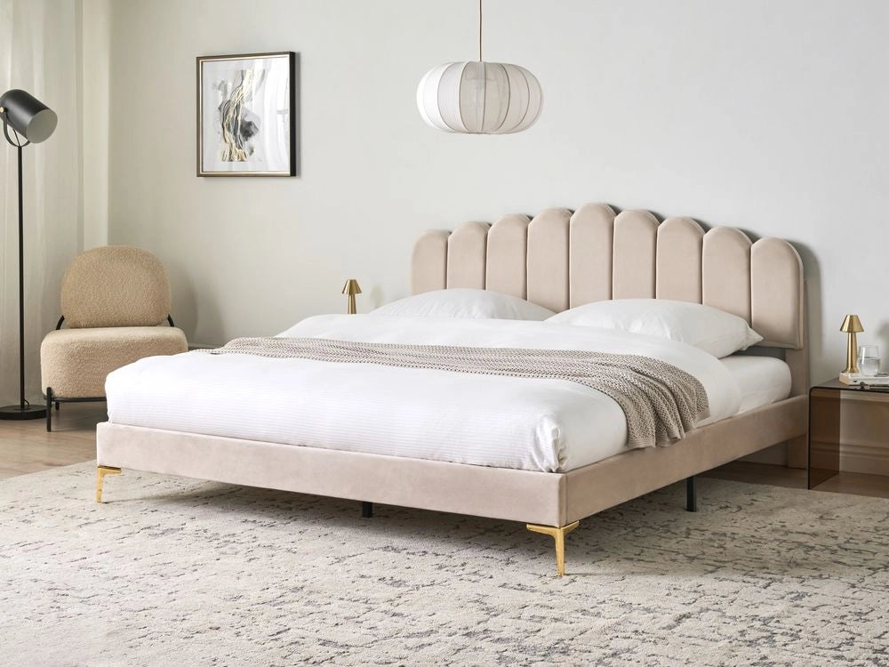 Letto matrimoniale 180 x 200 cm velluto Gambe in metallo beige con testiera e base a doghe