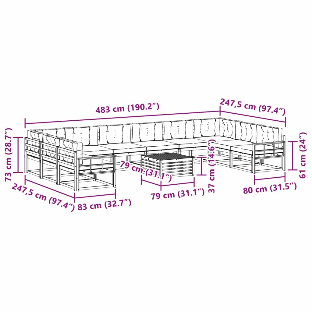 Set di divani da esterno 11 pz Bianco e Beige 3387152