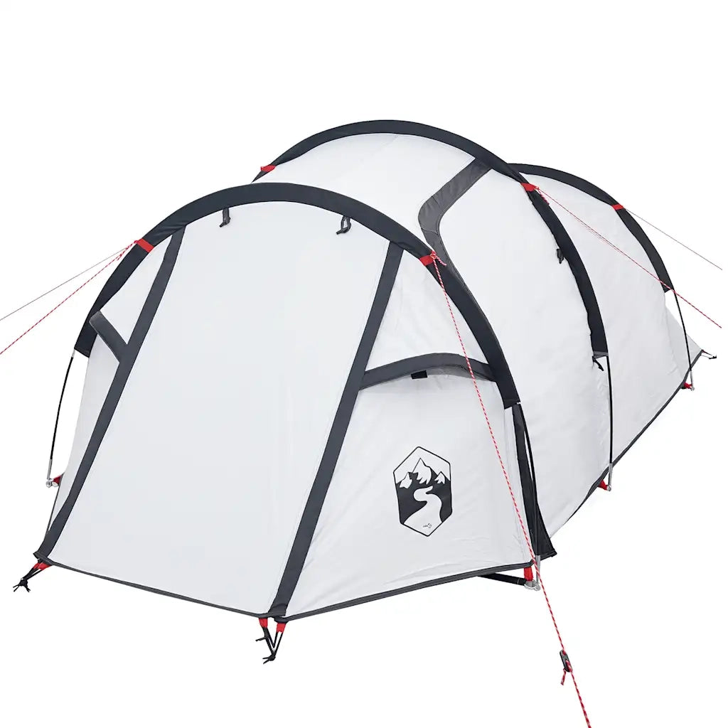 Tenda Campeggio a Tunnel 3 Persone-Tenda per Escursionismo Bianca Tessuto Impermeabile 615287