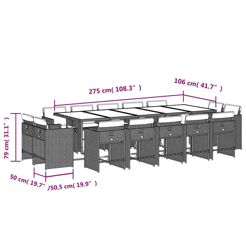 Set da Pranzo da Giardino 15 pz con Cuscini Grigio Polyrattan 3277825