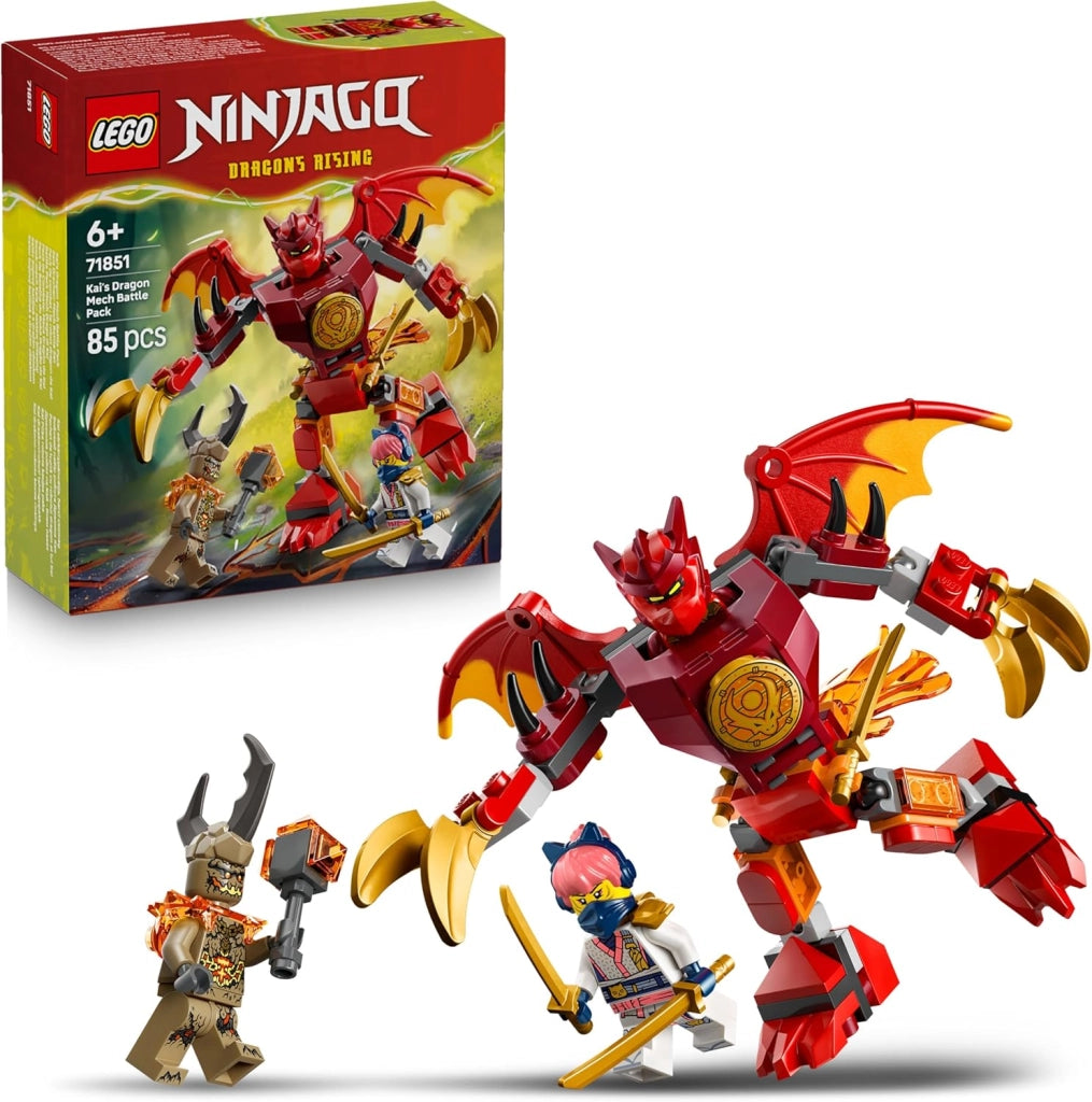 LEGO NINJAGO Battle Pack Mech Drago di Kai - Action Figure Giocattolo con 3 Minifigure e Katana Ninja, Eta 6+