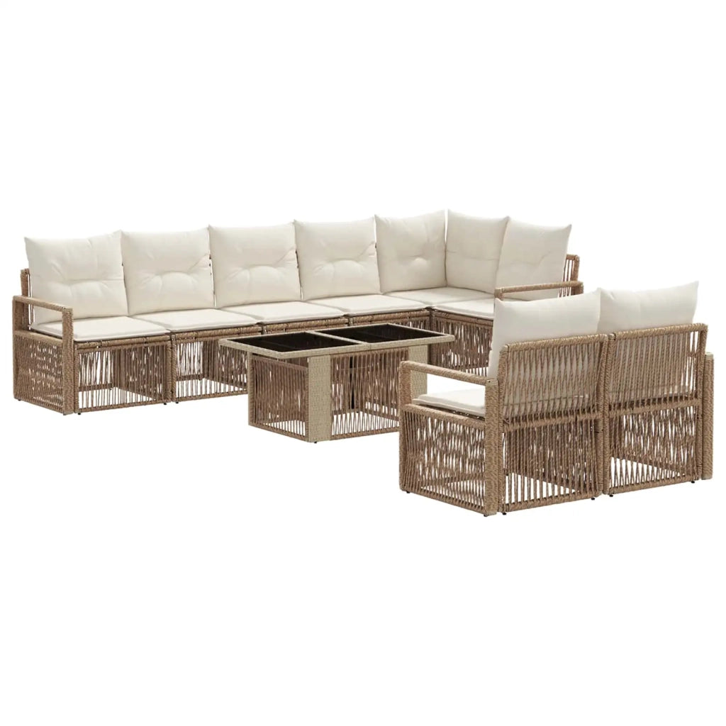 Set Divano da Giardino 9 pz Beige e Bianco Crema polyrattan 3437127