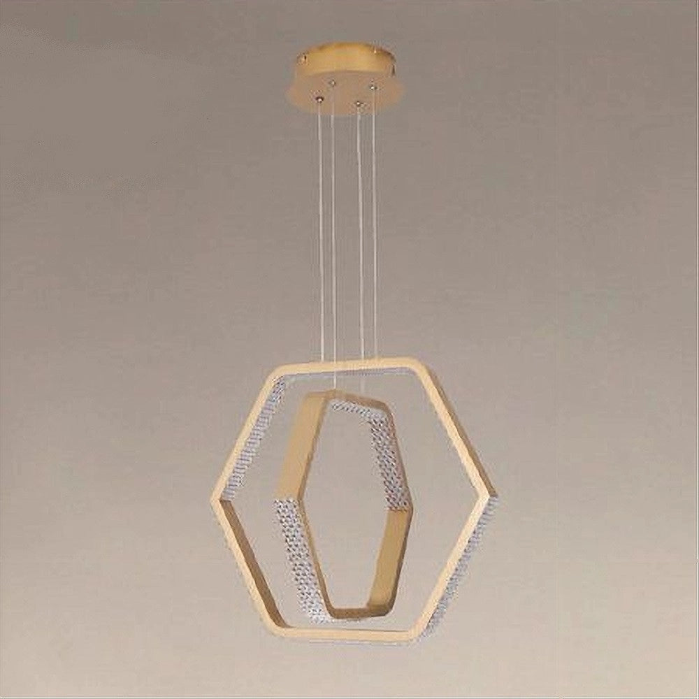 Trade Shop - Lampadario A Sospensione Led 48 W Esagonale Effetto Cristallo Moderno Oro 31852 -