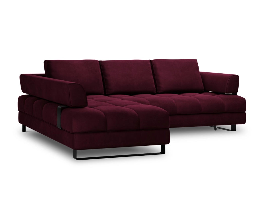Cosmopolitan Design - Divano convertibile angolare sinistro con contenitore "Clinton" 5 posti in velluto rosso scuro 