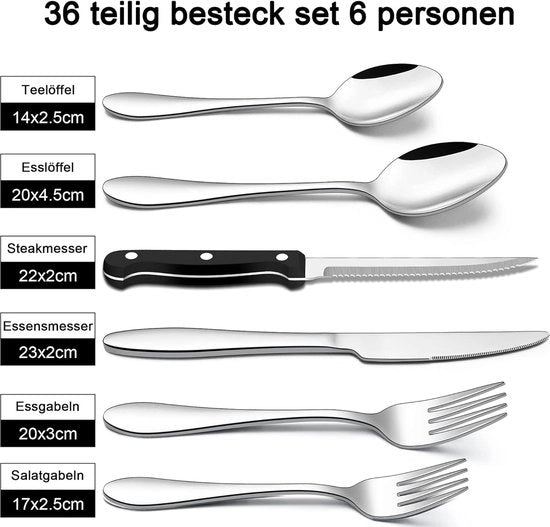 Set di utensili, lustra specchiatura acciaio inossidabile, resistente all'acqua del lavastoviglie / Salute e durata 36 pezzi