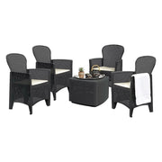 Set salotto da esterno Sulzano, Salottino outdoor o indoor, 4 poltrone con braccioli con un tavolino contenitore, Made in Italy, Antracite