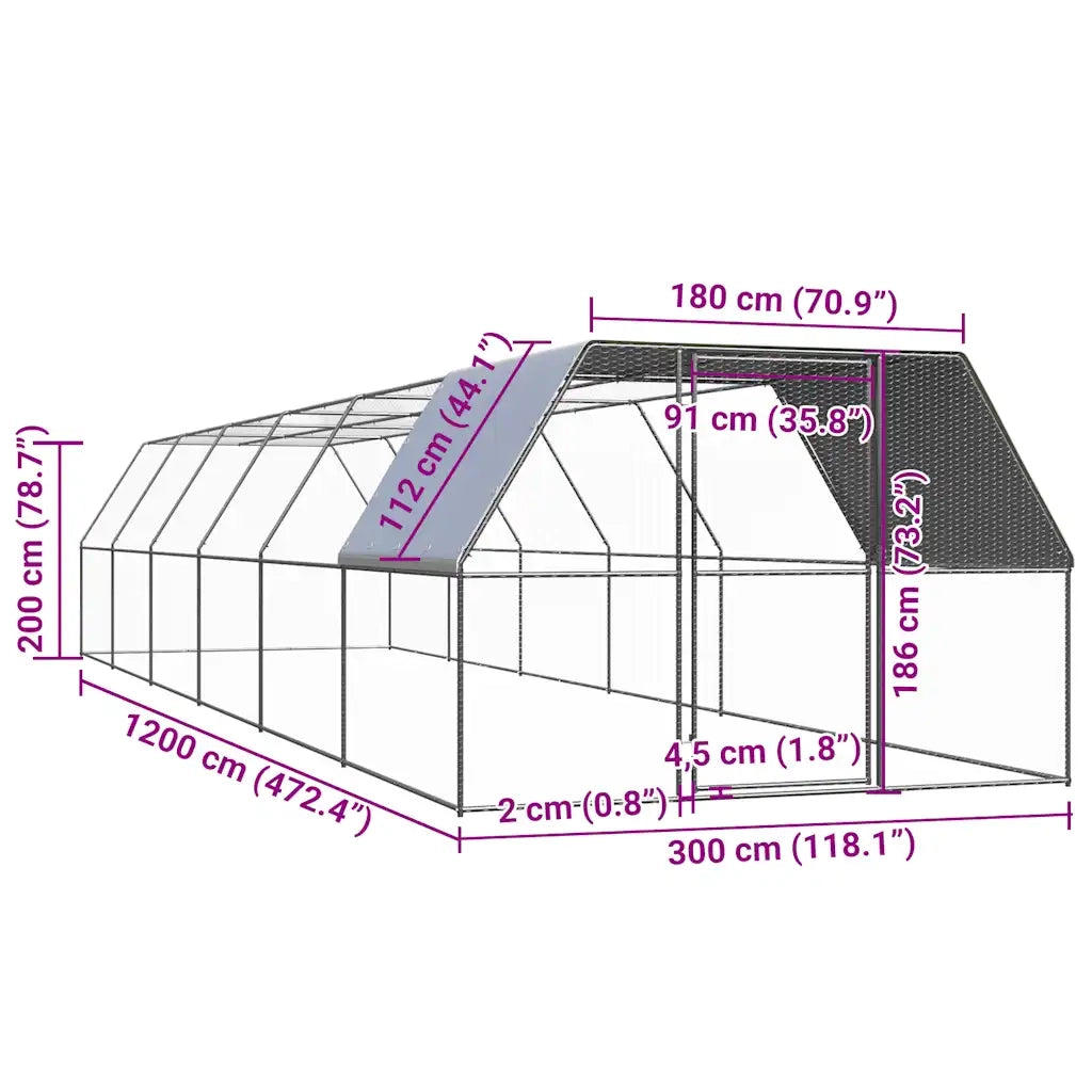 Pollaio per Esterni 3x12x2 m in Acciaio Zincato 3089328