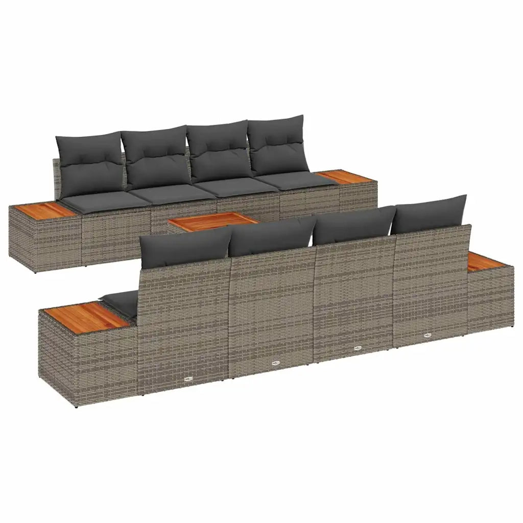 Set Divano da Giardino 9 pcs Grigio Poly Rattan 3356719