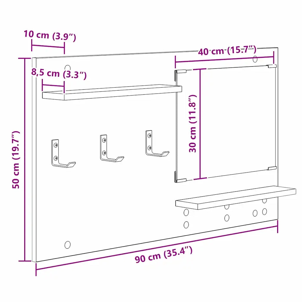 vidaXL Appendiabiti a muro con lo scaffale Rovere nero 90 x 10 x 50 cm