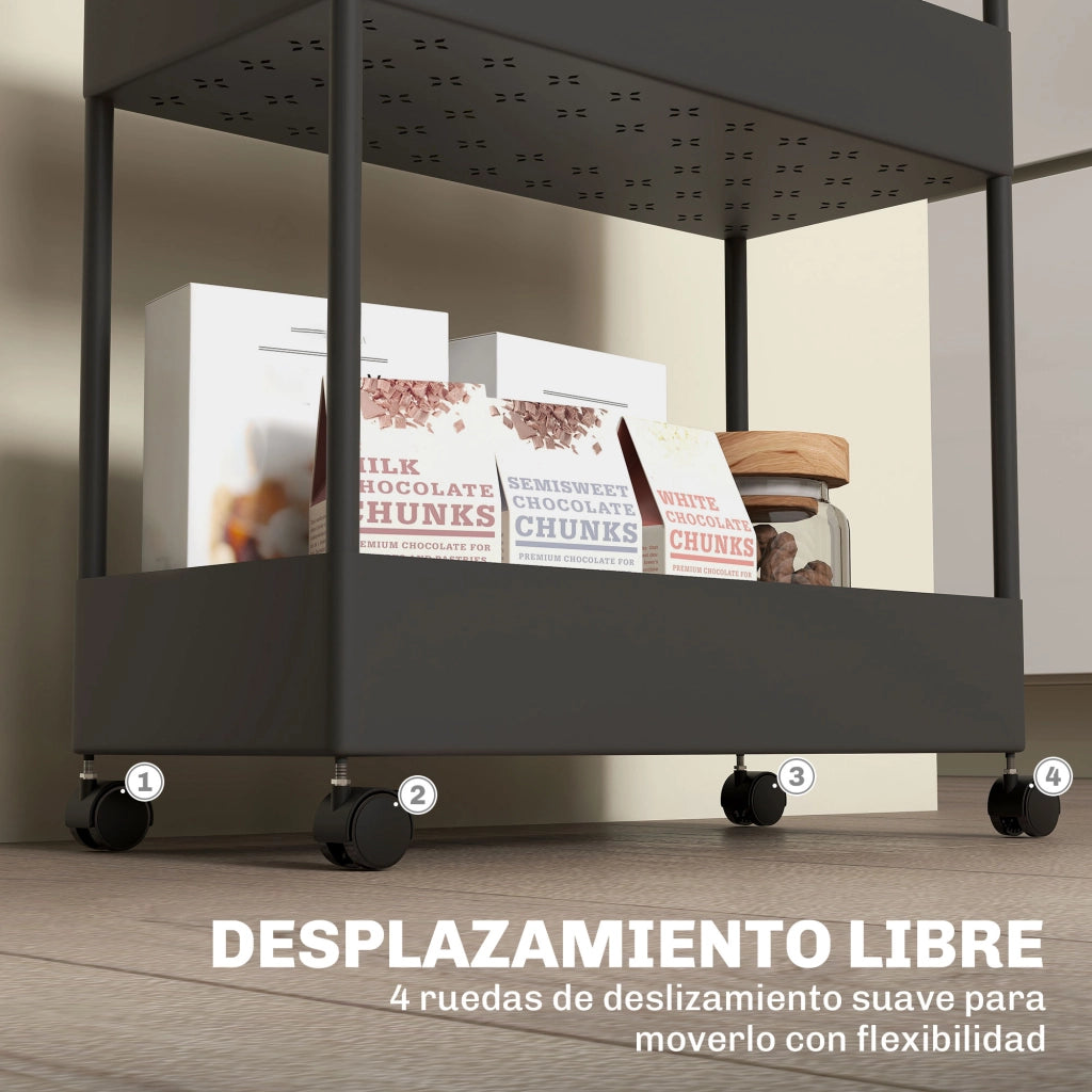Carrello da cucina 4 livelli ¨C zephmum ¨C 40x19x90 cm nero