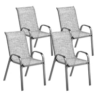 Set 4 Sedie da Giardino 54x71x93 cm Impilabili con Braccioli Curvi in Acciaio e Tessuto Traspirante Grigio