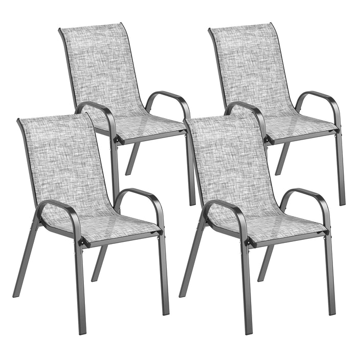 Set 4 Sedie da Giardino 54x71x93 cm Impilabili con Braccioli Curvi in Acciaio e Tessuto Traspirante Grigio