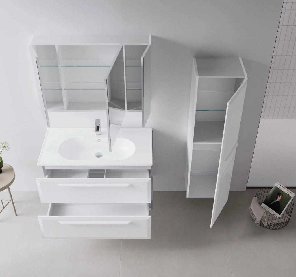 Set mobile lavabo con specchio (2 pezzi) "Nuvola 100 v2" - 100 x 50 x 62 cm - Bianco