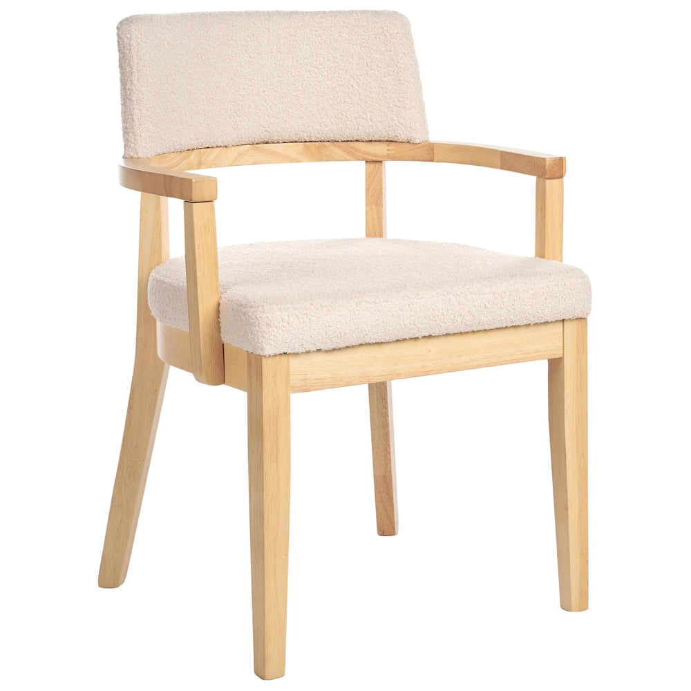 Set di 2 sedie da pranzo in legno chiaro e tessuto boucle di poliestere beige Gambe in legno di gomma Stile retrò tradizionale