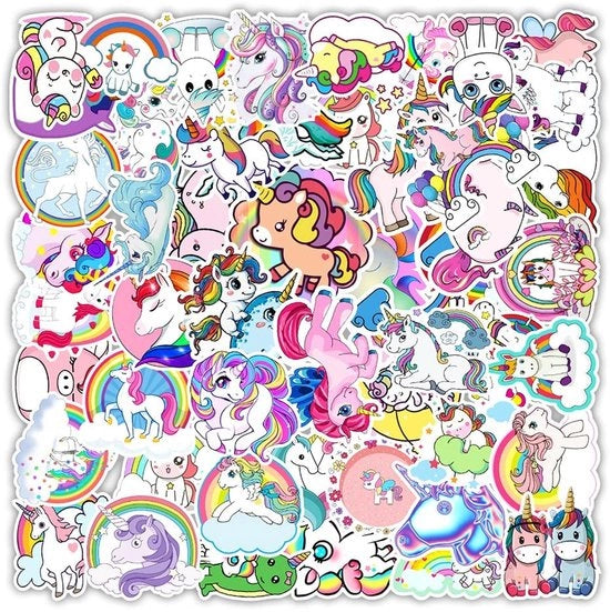 Etichette Decalcomanie 50 pezzi - Etichette in PVC idrorepellenti - Etichette con tema Unicornio/Graffiti - Etichette per Auto/Moto/Fiat - Ideali come regalo - Decorative Etichette per Auto, Moto e Bicicletta