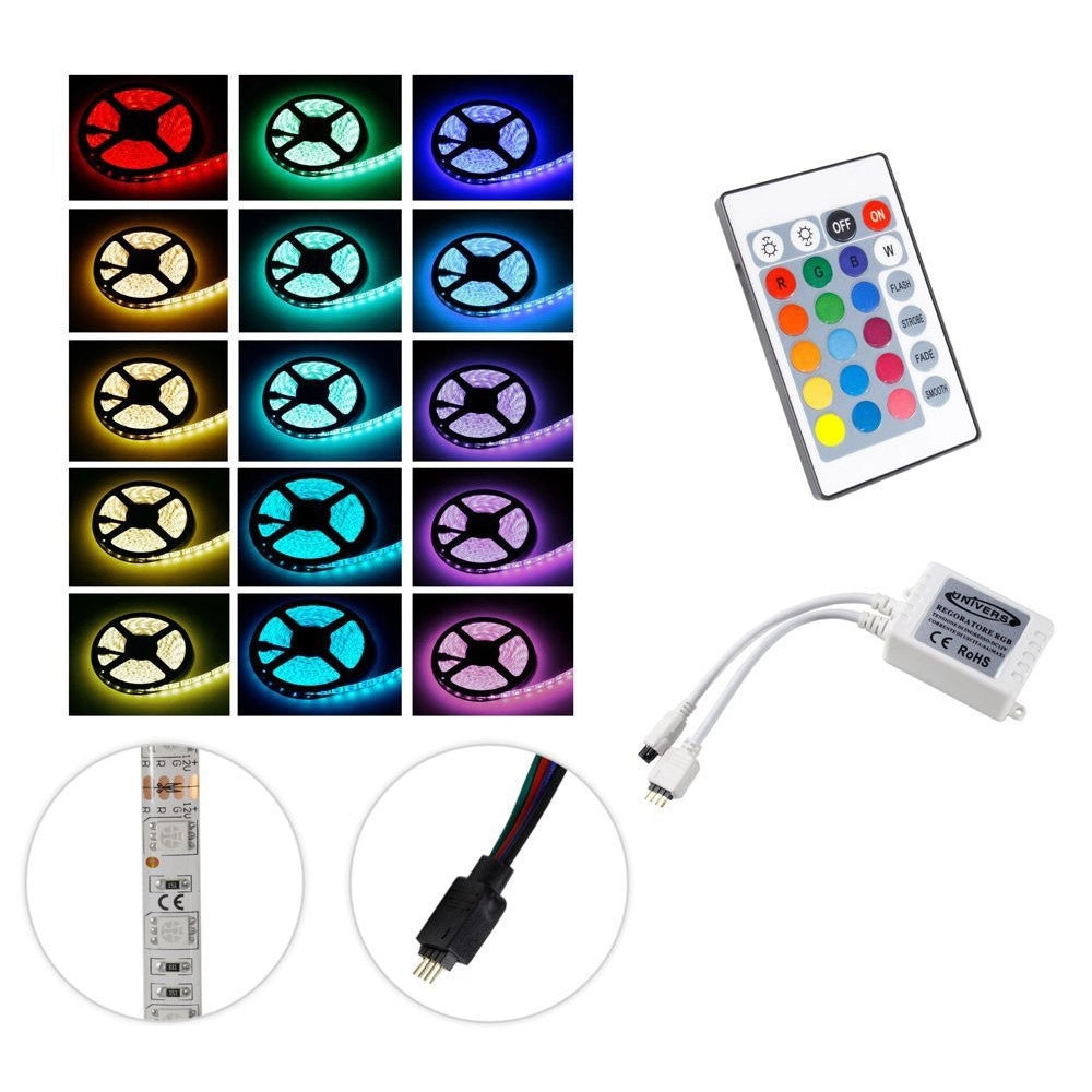 Trade Shop - Striscia A Led Rgb 5 Mt Metri 300 Smd 5050 Bobina Strip Adesiva Con Telecomando -