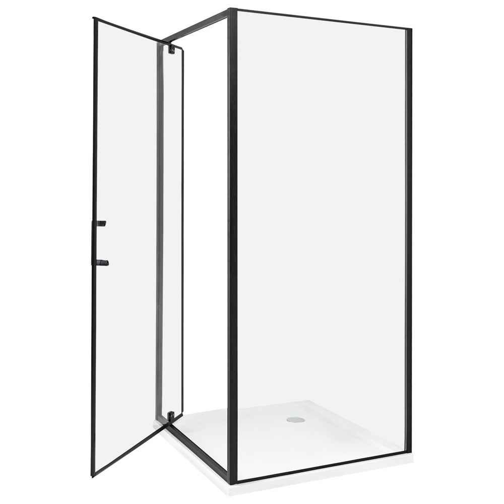 Box Doccia Vetro Temperato nero Cornice Alluminio Anta Singola Quadrata 90 x 90 x 185 cm