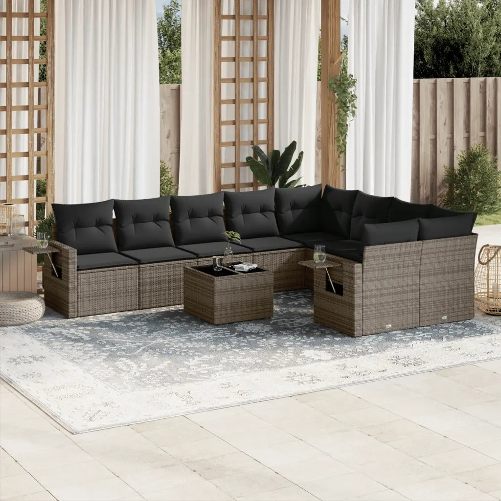 Set Divano da Giardino 10 pz con Cuscini Grigio in Polyrattancod mxl 88868