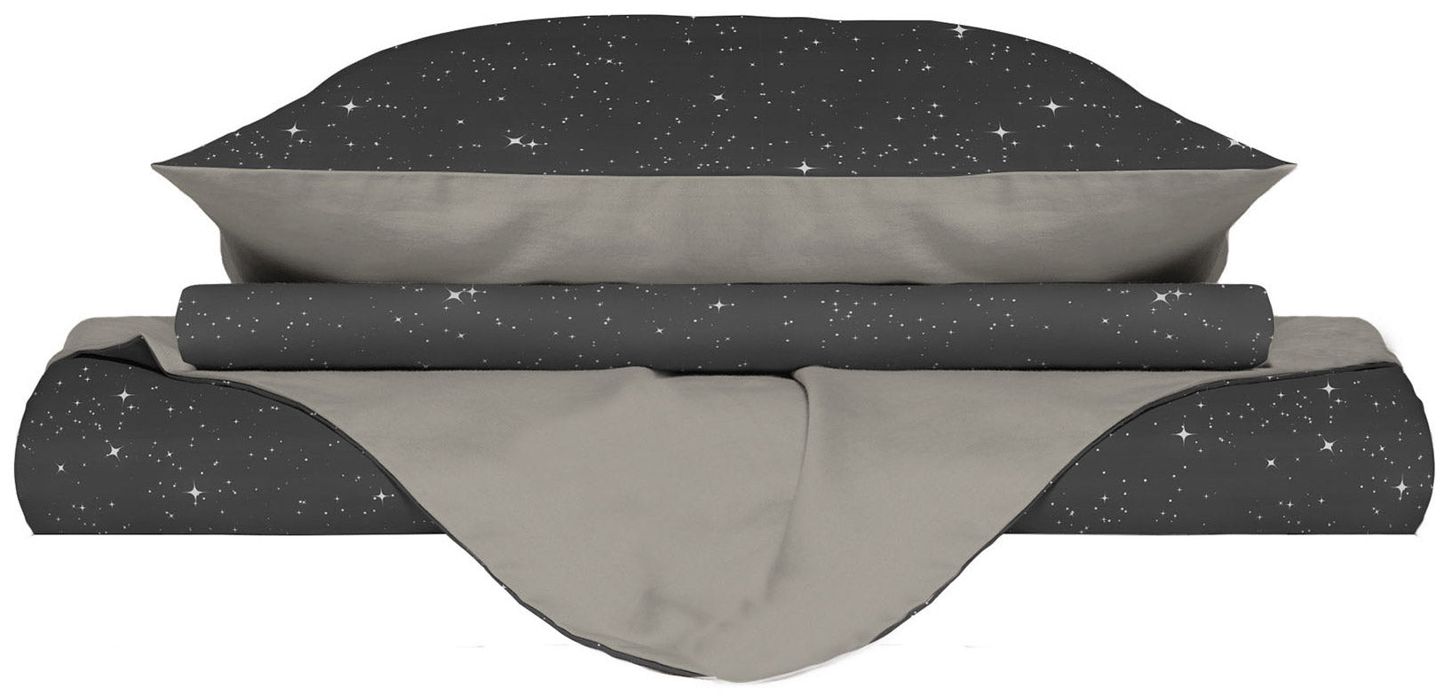 Copripiumino 1 Piazza e Mezzo con Federe Stampato in Microfibra Stars Grigio