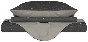 Copripiumino Singolo con Federe Stampato in Microfibra Stars Grigio