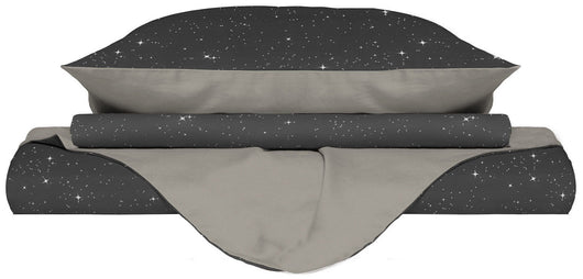 Copripiumino Singolo con Federe Stampato in Microfibra Stars Grigio