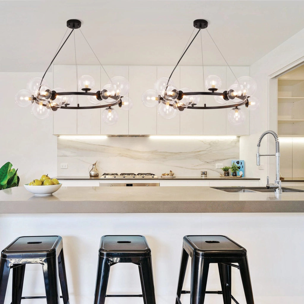 Lampada a sospensione ZMH moderna per sala da pranzo 14 fiamme lampadario G9 con sfera in vetro